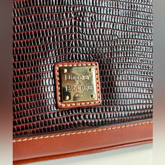 DOONEY AND BOURKE Embossed Lizard Zip Zip Satchel Brown Leather Trim - Picture 4 of 17